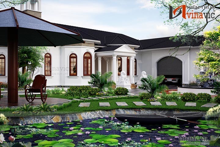 Biệt thự vườn tân cổ điển 1 tầng 5 phòng ngủ 