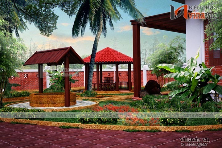 Phối cảnh góc nhìn khác biệt thự nhà vườn 1 tầng BT1612 Phối cảnh góc nhìn khác biệt thự nhà vườn 1 tầng BT1612