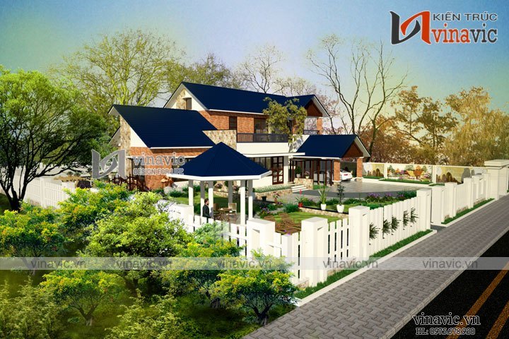 View tổng thể mẫu nhà vườn 2 tầng