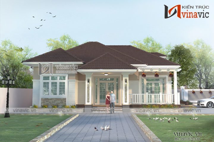 Mẫu thiết kế nhà vuông phong cách hiện đại 1 tầng BT1618