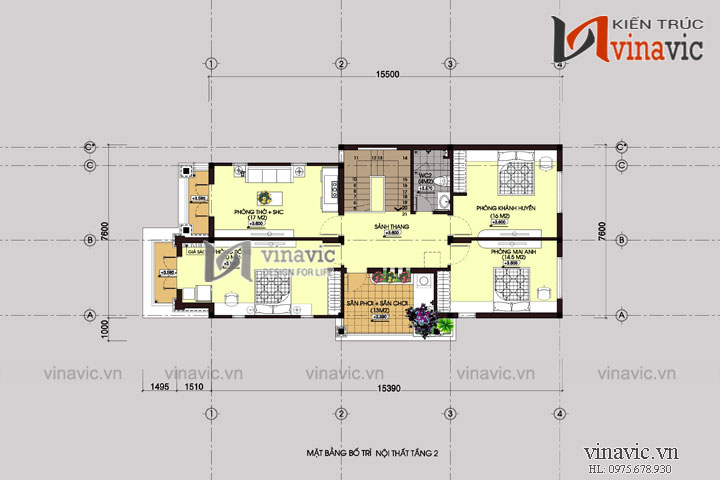 Mặt bằng tầng 2 Mẫu nhà đẹp 2 tầng mặt tiền 8m