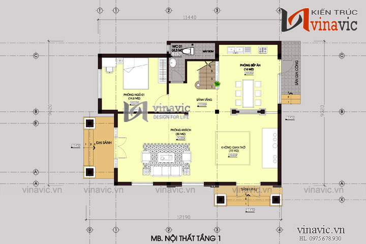 Mặt bằng tầng 1 Bản thiết kế nhà 2 tầng 