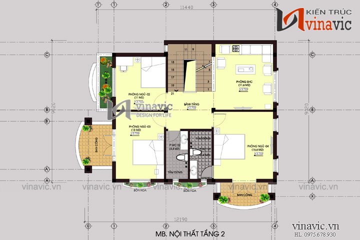 Mặt bằng tầng 2 Bản thiết kế nhà 2 tầng 