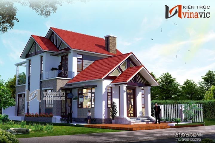 View chính Mặt tiền nhà 2 tầng mái thái