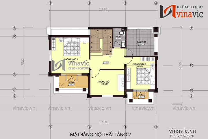 Mặt bằng nội thất tầng 2 Mẫu nhà đẹp 2 tầng 