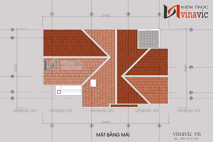 Mặt bằng mái Mẫu nhà đẹp 2 tầng 