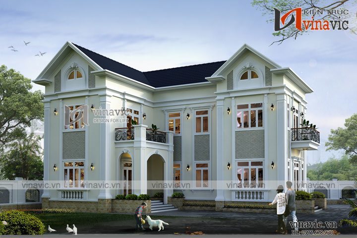 View chính biệt thự 2 tầng phong cách tân cổ điển 