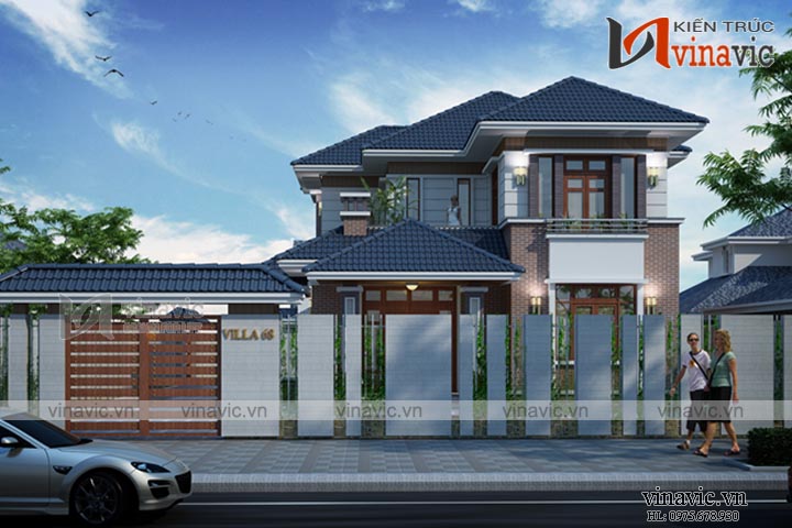 Nhà biệt thự đẹp mái thái 2 tầng