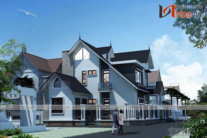 View Biệt thự đẹp 2 tầng mái thái 130m2