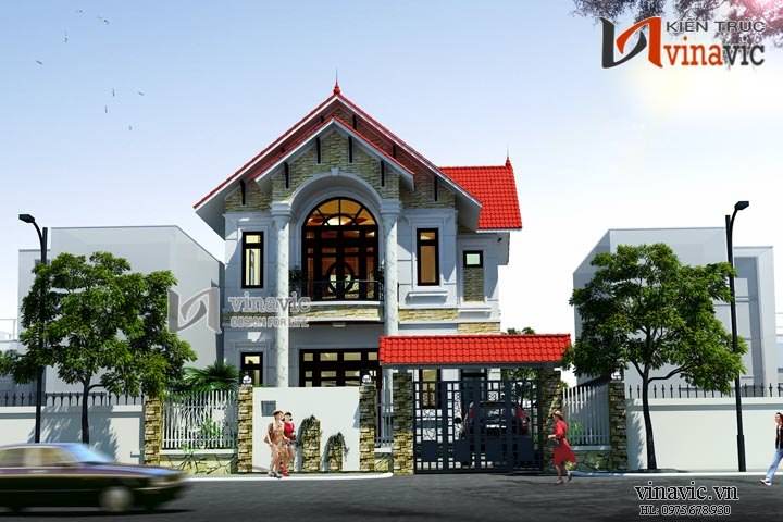 Bản vẽ thiết kế biệt thự đẹp 2 tầng BT1459 