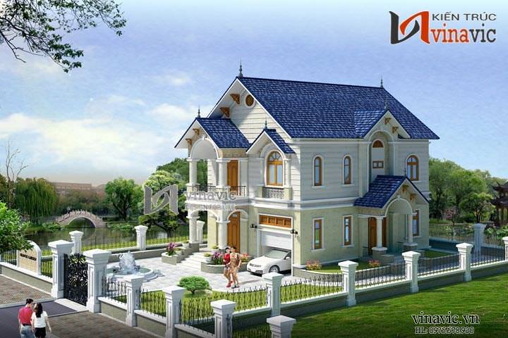 Phối cảnh bên ngoài ấn tượng của mẫu nhà mái thái 2 tầng