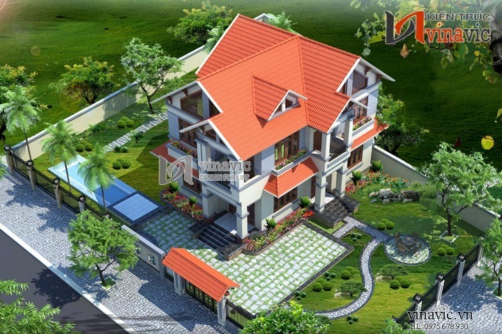 Phối cảnh khác mẫu nhà biệt thự đẹp 2 tầng BT1485 Phối cảnh khác mẫu nhà biệt thự đẹp 2 tầng BT1485