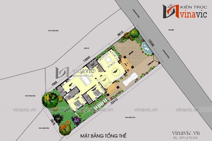 Mặt bằng tổng thể Thiết kế biệt thự 200m2 3 tầng mái thái hiện đại ở Nghệ An  BT1438