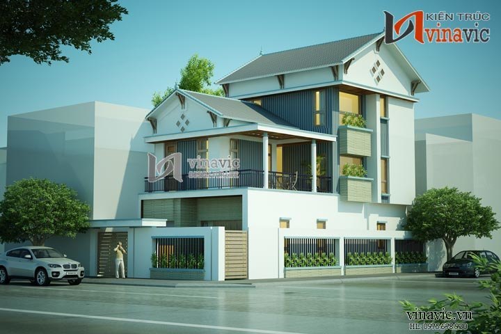 Nhà phố mặt tiền 8m 3 tầng 100m2 thiết kế hiện đại ở Sơn La BT1493