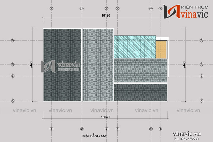Mặt bằng mái Nhà phố mặt tiền 8m 3 tầng 100m2 thiết kế hiện đại ở Sơn La BT1493
