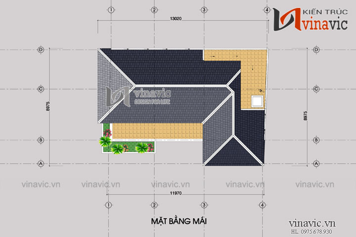 Mặt bằng mái Nhà 3 tầng 100m2 mặt tiền 9m 3 phòng ngủ P.Khách, P.Bếp, P.Thờ BT1506