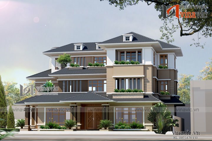 Biệt thự 200m2 3 tầng hiện đại 5 phòng ngủ phòng thờ, nhà ăn và bếp BT1516