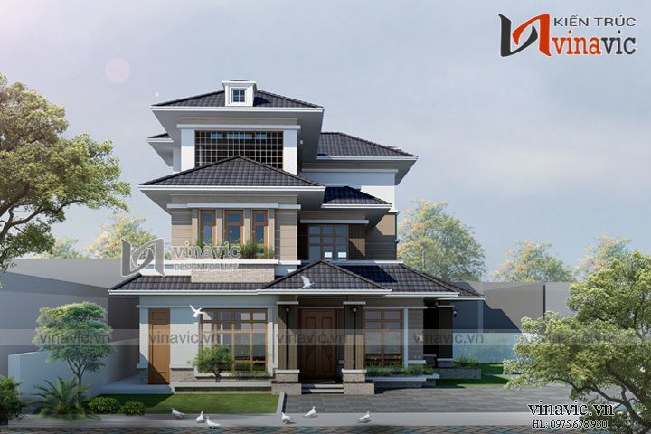 Góc nhìn khác Biệt thự 200m2 3 tầng hiện đại 5 phòng ngủ phòng thờ, nhà ăn và bếp BT1516