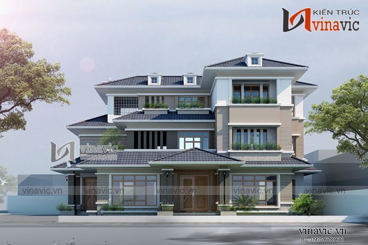 Góc nhìn khác Biệt thự 200m2 3 tầng hiện đại 5 phòng ngủ phòng thờ, nhà ăn và bếp BT1516