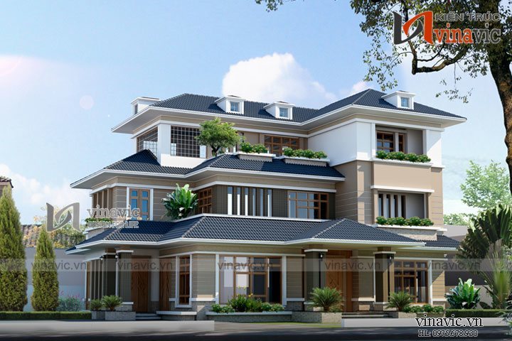 Góc nhìn khác Biệt thự 200m2 3 tầng hiện đại 5 phòng ngủ phòng thờ, nhà ăn và bếp BT1516