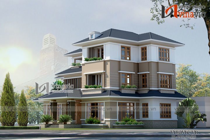 Góc nhìn kháci mẫu thiết kế nhà biệt thự đẹp 3 tầng BT1516