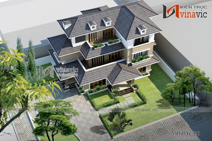 Góc nhìn khác Biệt thự 200m2 3 tầng hiện đại 5 phòng ngủ phòng thờ, nhà ăn và bếp BT1516