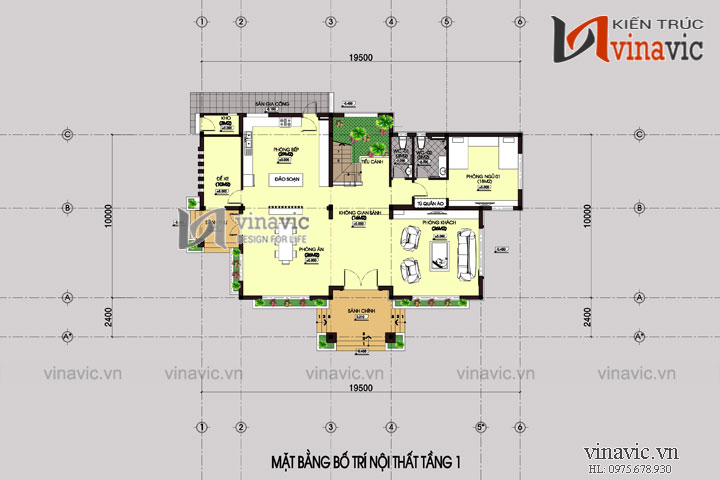  Mặt bằng tầng 1- Biệt thự 200m2 3 tầng hiện đại