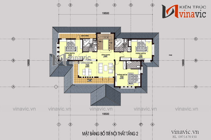  Mặt bằng tầng 2- Biệt thự 200m2 3 tầng hiện đại