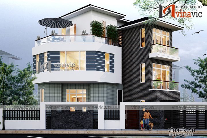 Góc nhìn khác Mẫu nhà 3 tầng 150m2 1 tầng hầm mặt tiền 12m thiết kế hiện đại BT1619