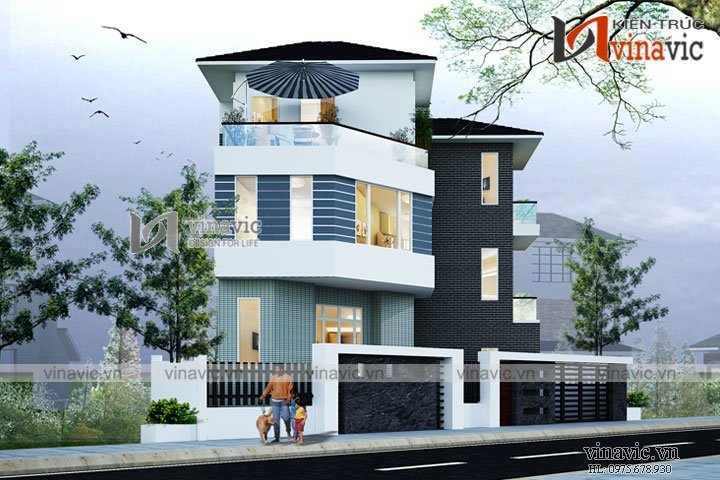 Góc nhìn khác Mẫu nhà 3 tầng 150m2 1 tầng hầm mặt tiền 12m thiết kế hiện đại BT1619