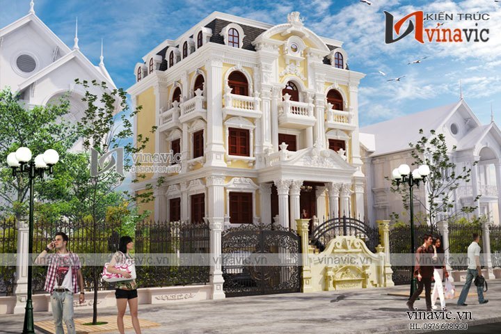 Phối cảnh góc nhìn chính Mẫu biệt thự 3 tầng kiểu Pháp