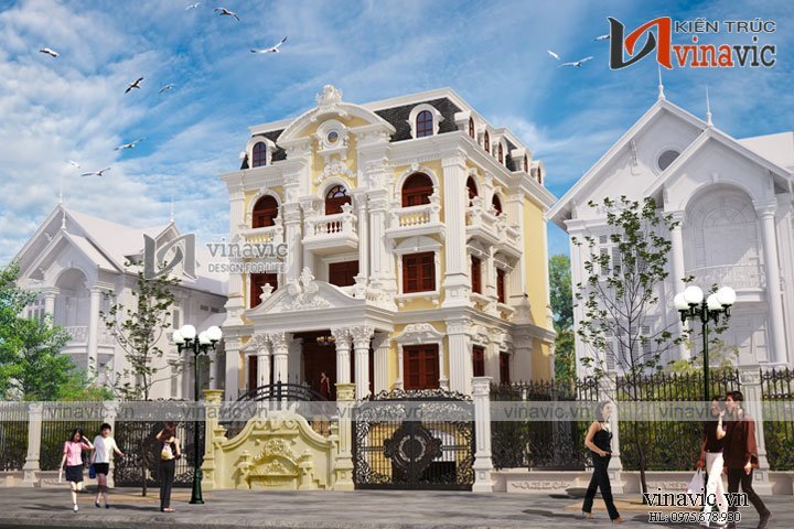 Phối cảnh góc nhìn chính Mẫu biệt thự 3 tầng kiểu Pháp