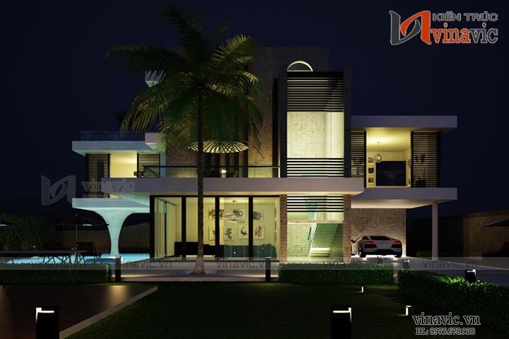 Phối cảnh khác Thiết kế nhà biệt thự 3 tầng hiện đại và sang trọng có bể bơi mini BT1636