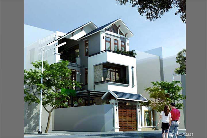 Góc nhìn khác mẫu thiết kế nhà biệt thự đẹp 3 tầng BT1405