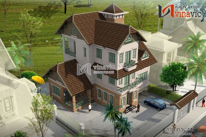 Góc nhìn toàn cảnh thiết kế nhà biệt thự 3 tầng kiểu châu Âu đẹp