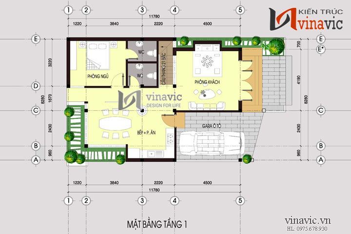 Mặt bằng công năng tầng 1 mẫu biệt thự tân cổ điển 3 tầng đẹp