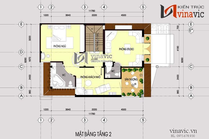 Mặt bằng công năng tầng 2 mẫu biệt thự 3 tầng đẹp kiểu Pháp cổ