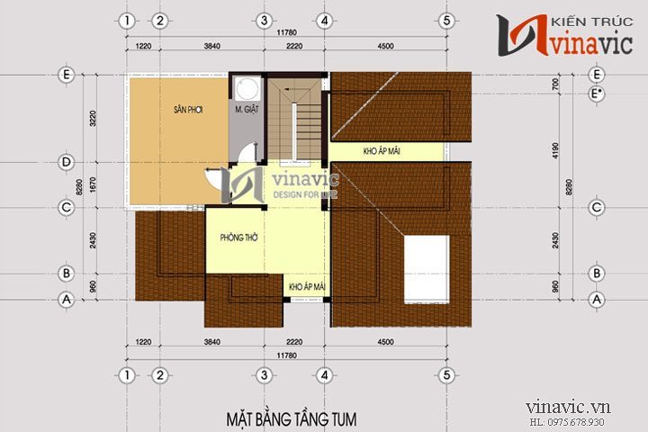 Mặt bằng công năng tầng 3 thiết kế biệt thự 3 tầng Pháp tường gạch mộc mạc