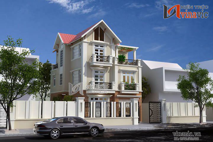Góc nhìn khác mẫu thiết kế nhà biệt thự đẹp 3 tầng BT1434