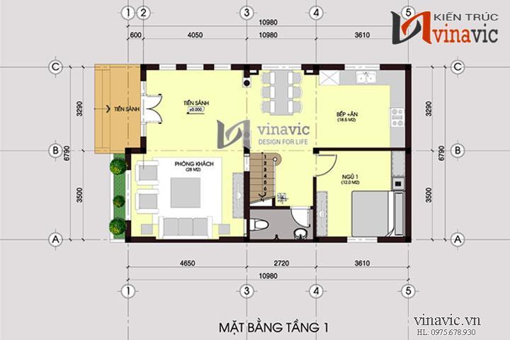 Mặt bằng tầng 1 mẫu thiết kế nhà biệt thự đẹp 3 tầng BT1434