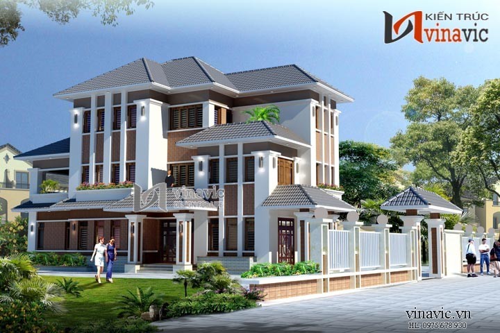 Phối cảnh khác Thiết kế biệt thự 200m2 3 tầng mái thái hiện đại ở Nghệ An  BT1438