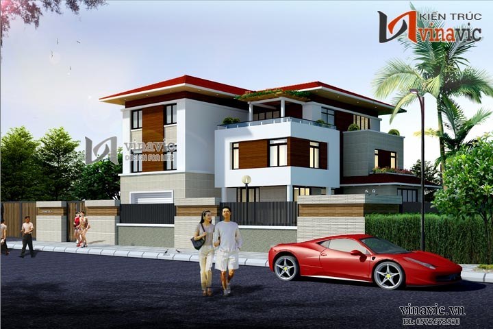 Nhà vuông 3 tầng khối hộp hình vuông hiện đại và sang trọng BT1464