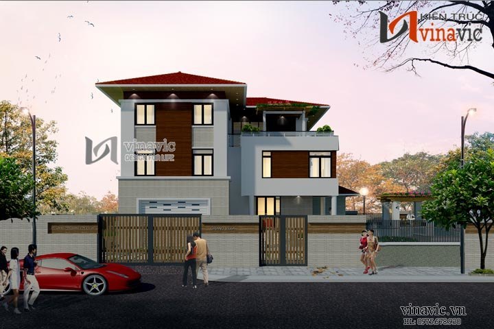 Góc nhìn khác Nhà vuông 3 tầng khối hộp hình vuông hiện đại và sang trọng BT1464