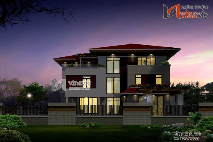 Góc nhìn khác Nhà vuông 3 tầng khối hộp hình vuông hiện đại và sang trọng BT1464