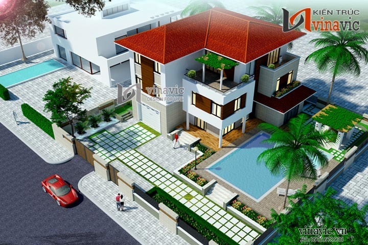 Góc nhìn khác Nhà vuông 3 tầng khối hộp hình vuông hiện đại và sang trọng BT1464