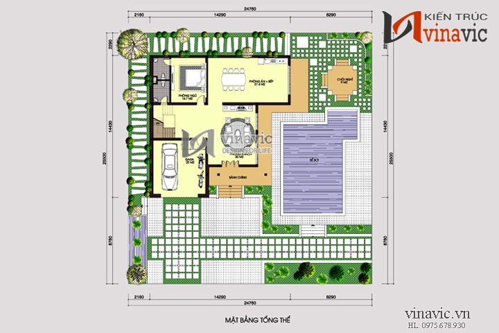 Mặt bằng tổng thể Nhà vuông 3 tầng khối hộp hình vuông hiện đại và sang trọng BT1464