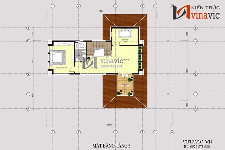 Mặt bằng tầng 3 Biệt thự vườn 250m2 3 tầng thiết kế hiện đại ở Hải Phòng BT1473