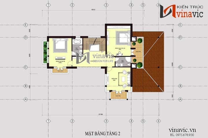 Mặt bằng tầng 2 Biệt thự vườn 250m2 3 tầng thiết kế hiện đại ở Hải Phòng BT1473