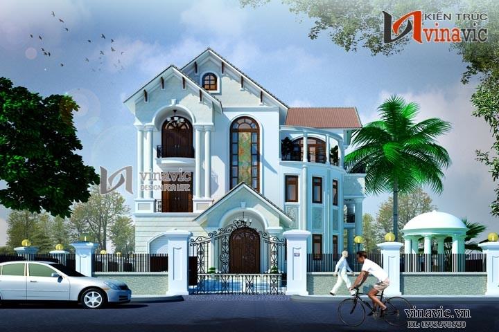 Mẫu thiết kế nhà biệt thự đẹp 3 tầng theo kiến trúc Pháp cổ BT1476