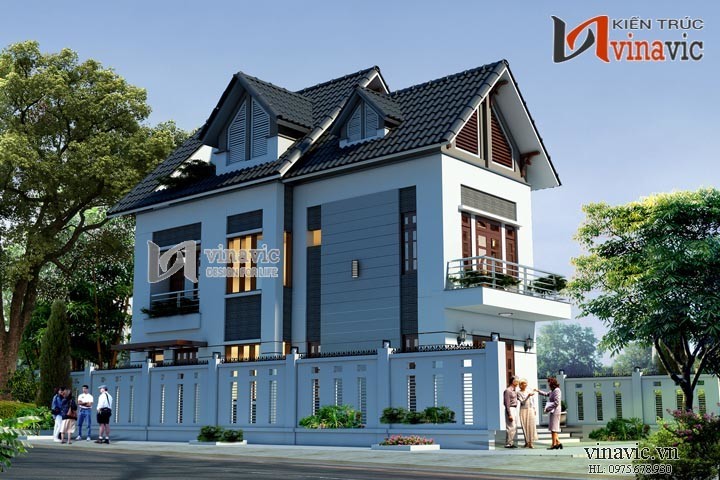 Phối cảnh khác Mẫu nhà chữ L đẹp 3 tầng 100m2 3 phòng ngủ mặt tiền rộng 12m BT1505